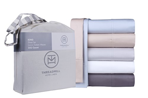 300 Thread Count 100% Cotton Sheet Set, California King Sheets, Luxury Bedding, California King Sheets, 4 Piece Set ,Smooth Sateen Weave,Dark Grey, by Threadmill Home Linen