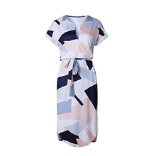 ECOWISH Sommerkleider Damen Kurzarm V-Ausschnitt Strand Blumen Kleider Abendkleid Knielang