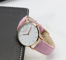 Fashion Classic Unisex Ladies Gents Watch PU Leather Strap Analogue Wrist Watches for Men Women, Pink