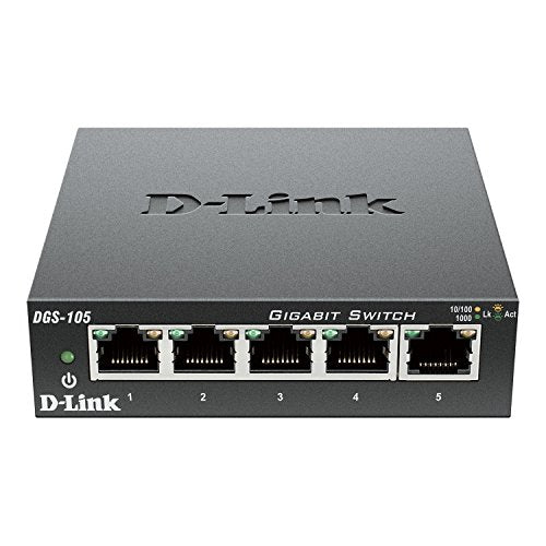 D-Link DGS-105 Switch 5 Porte Gigabit, Struttura in Metallo, Nero