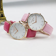 Fashion Classic Unisex Ladies Gents Watch PU Leather Strap Analogue Wrist Watches for Men Women, Pink
