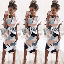 ECOWISH Sommerkleider Damen Kurzarm V-Ausschnitt Strand Blumen Kleider Abendkleid Knielang